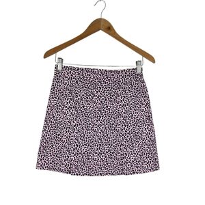 Indie Sleaze Top Shop Mini Skirt Pink Leopard Print Slits Stretch Women’s Size 6